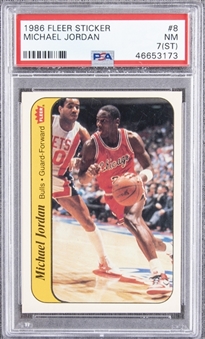 1986/87 Fleer Stickers #8 Michael Jordan Rookie Card - PSA NM 7 (ST)